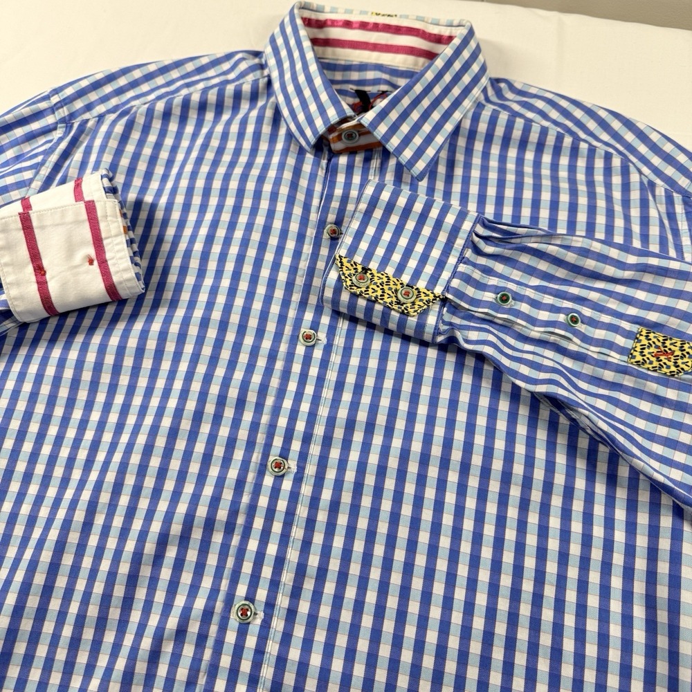 Robert Graham X Flip Cuff Button Shirt Blue Gingham Check Men's L‎ Cotton - Picture 16 of 16